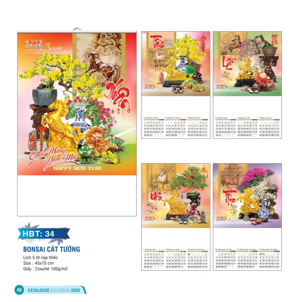 LỊCH 5 TỜ NẸP THIẾC - BONSAI CÁT TƯỜNG
