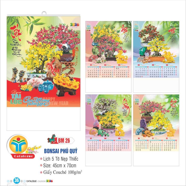 LỊCH 5 TỜ NẸP THIẾC - BONSAI PHÚ QUÝ