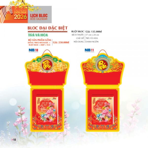 LỊCH BLOC ĐAI ĐẶC BIỆT - TRÀ VÀ HOA