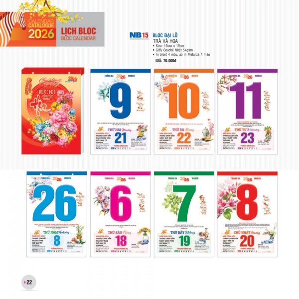 LỊCH BLOC ĐẠI LỠ -  TRÀ VÀ HOA