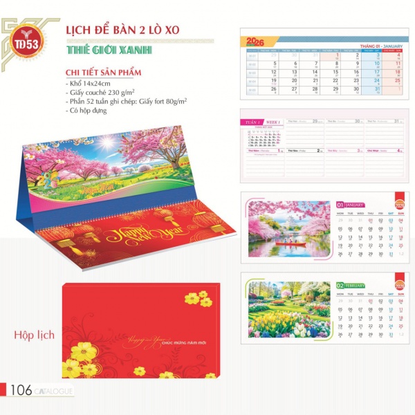 LỊCH ĐỂ BÀN 2 LÒ XO - THẾ GIỚI XANH