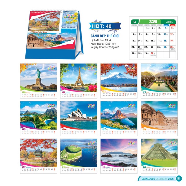 LỊCH ĐỂ BÀN - CẢNH ĐẸP THẾ GIỚI