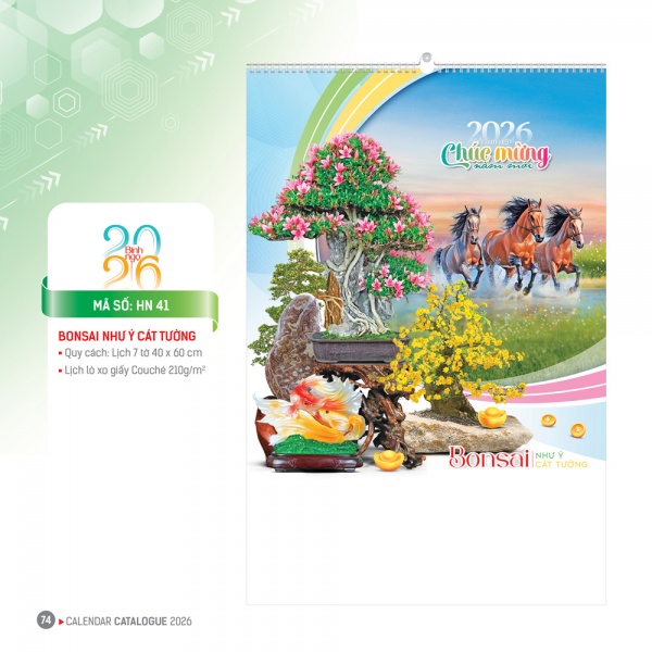 LỊCH TREO TƯỜNG 7 TỜ - BONSAI NHƯ Ý CÁT TƯỜNG
